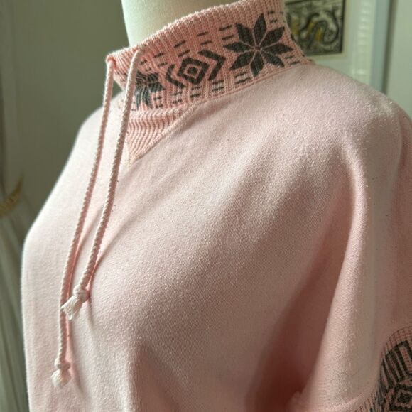 Vintage 80s Boundary Waters Pink Mixed Material Sweatshirt Grey Snowflake M - Picture 4 of 7